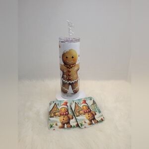 Ginger Bread Man 20oz Tumbler With Lid and Straw and 2 Coasters